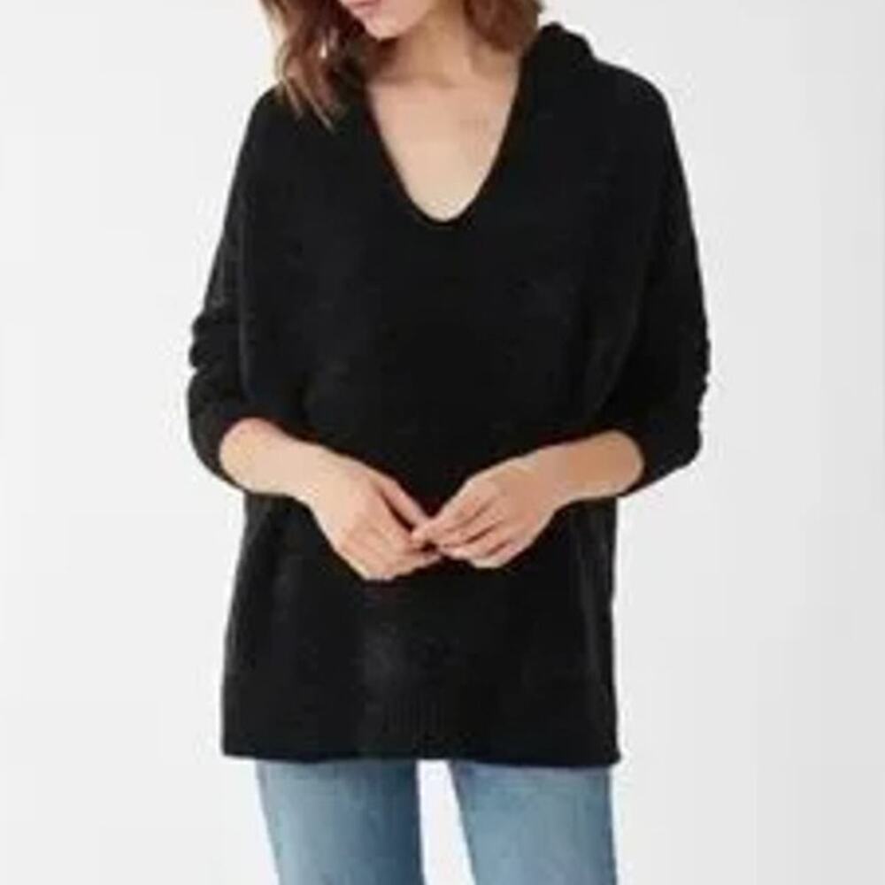 Splendid Chenille Hoodie Pullover Black V Neck‎ Long Sleeve Cozy Oversized Top M